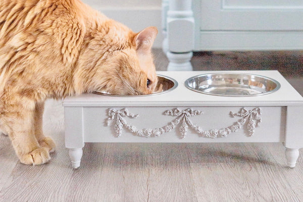 Farmhouse Elevated CAT Feeder | Raised Feeding Stand Bowls | White, Pink, Gray or Cream | Shabby Cottage Chic
